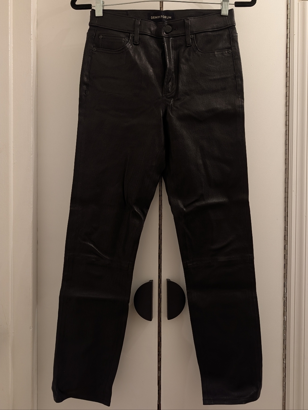 Aritzia Denim Forum Yoko High Rise Slim Pants Black Leather Size 26